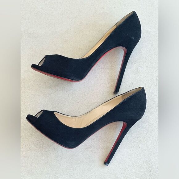 Christian Louboutin Black Suede Peep Toe Flo 120 Veau Velours EU 40 US10 - Picture 8 of 12